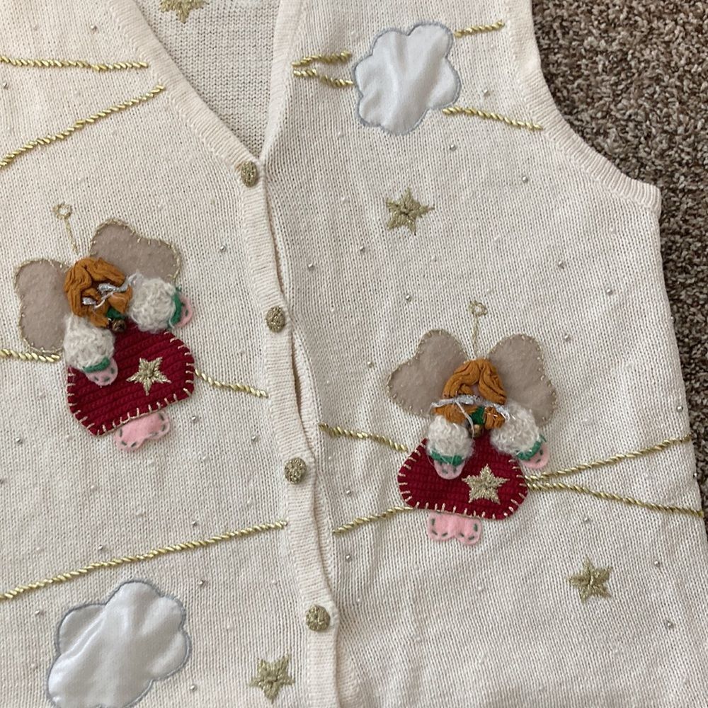Bobbie Brooks Vintage Cream Angel Cloud Sweater Vest Large - Picture 8 of 13